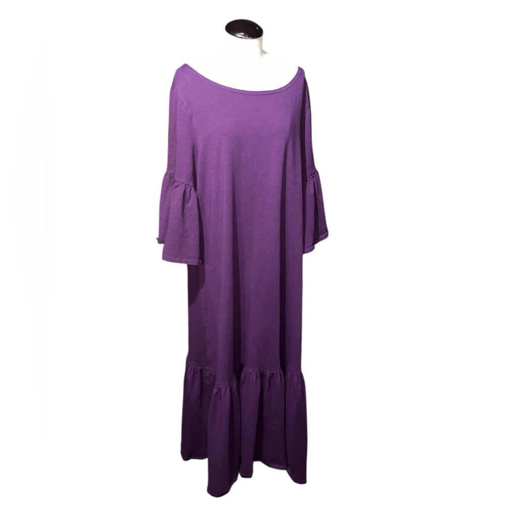 Pacificotton Bryn Walker Maxi Dress Purple Peplum Sleeves Tiered Oversized Fall
